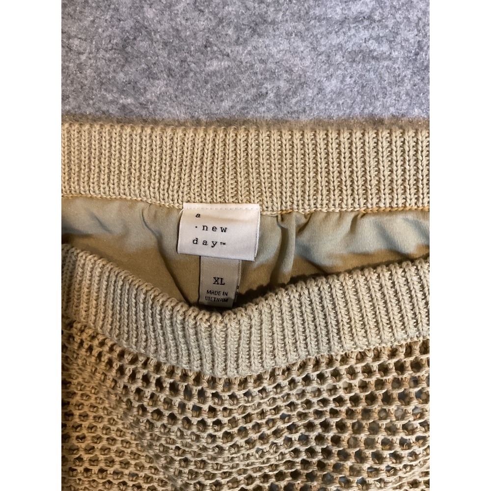 NWT A New Day Tan Crochet Midi Skirt Womens XL Open Knit Lined Back Slit - Picture 2 of 7